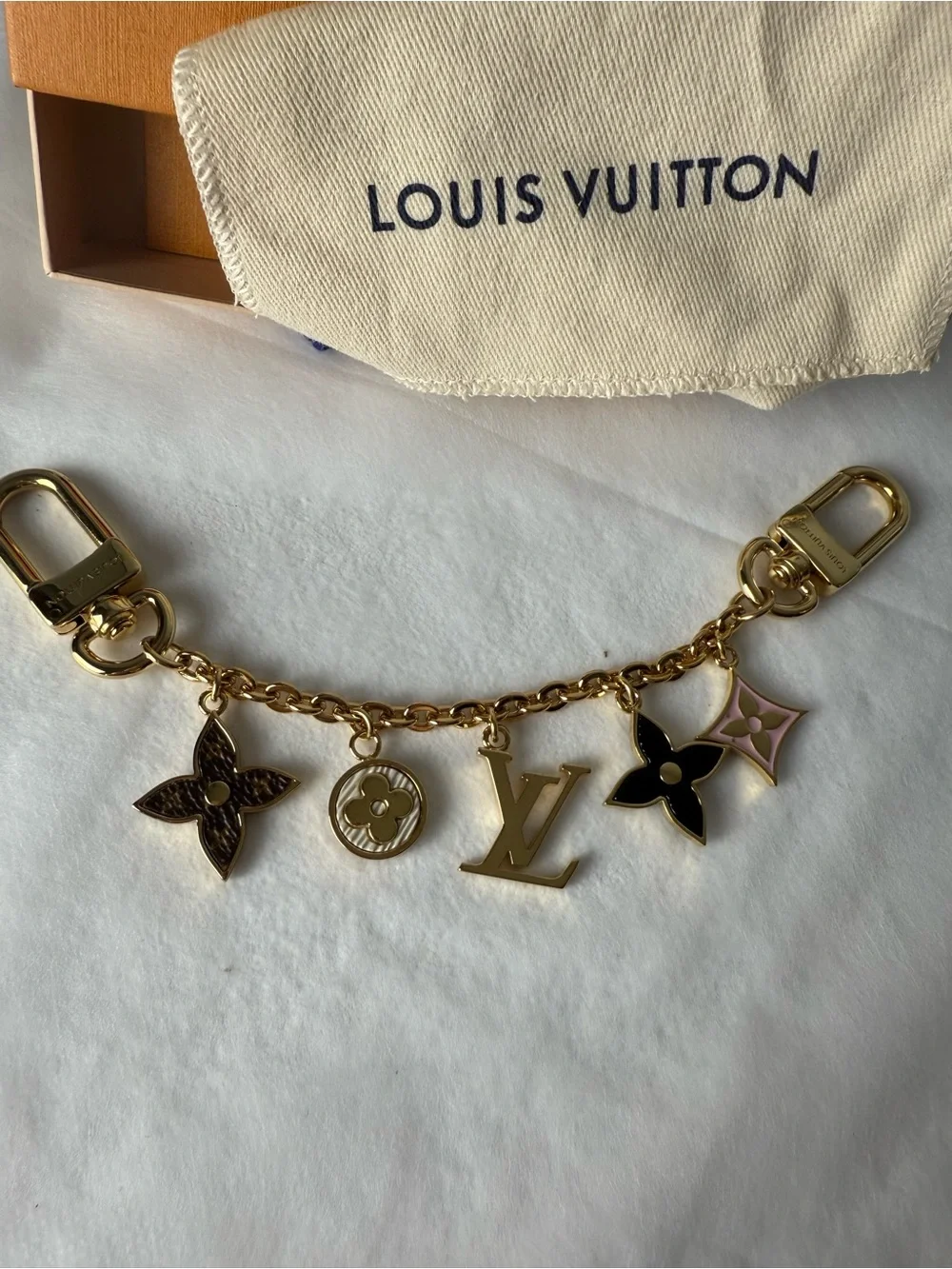Louis Vuitton Gold-Tone Monogram Charm Chain with Black and Pink Accents